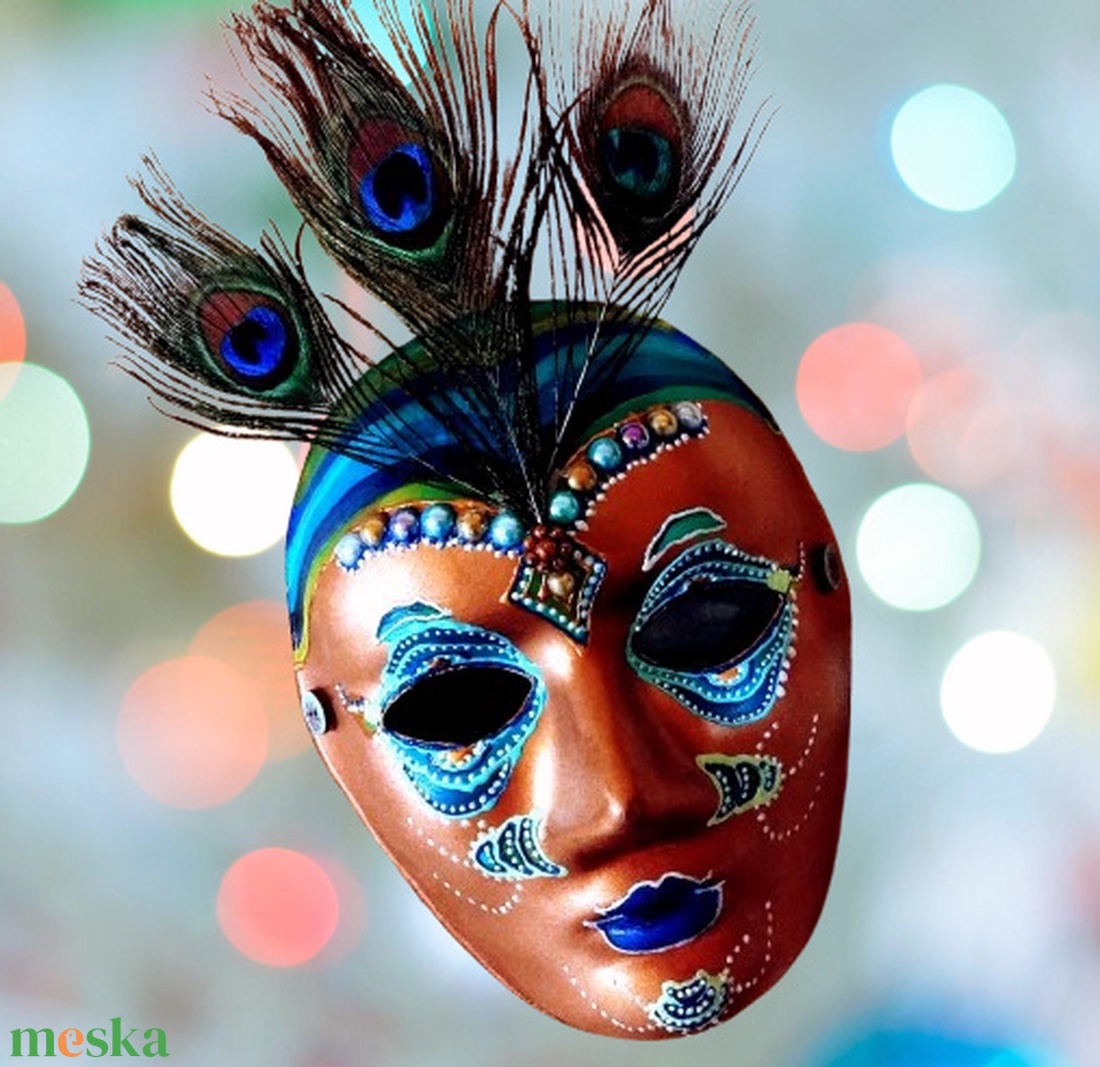 Velencei álarc Pávaszem, kézzel festett papírmaszk, dísz, hordható, felnőtt - ruha & divat - jelmez & álarc - álarc - Meska.hu