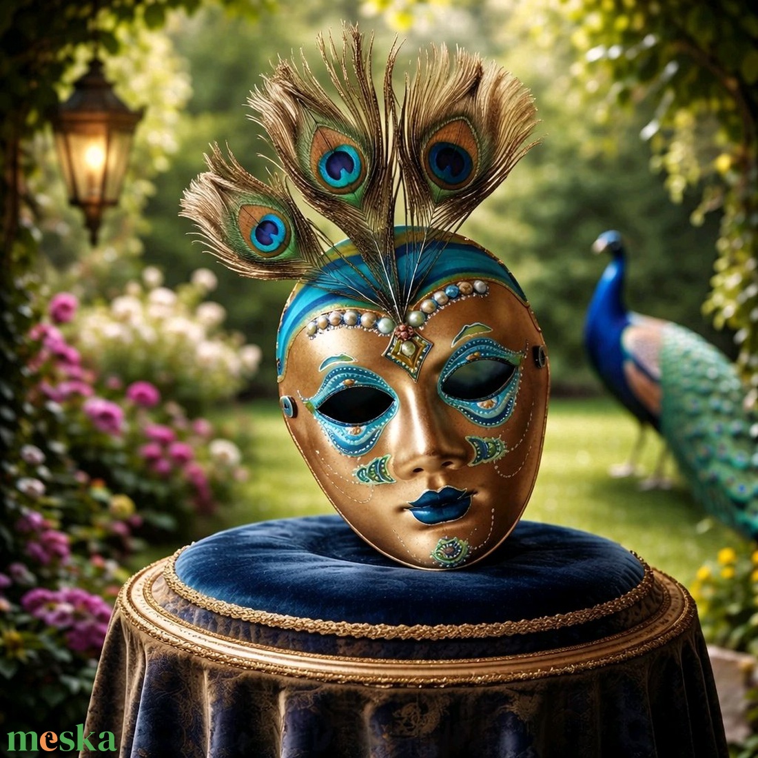 Velencei álarc Pávaszem, kézzel festett papírmaszk, dísz, hordható, felnőtt - ruha & divat - jelmez & álarc - álarc - Meska.hu