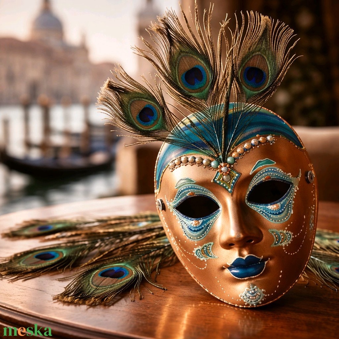 Velencei álarc Pávaszem, kézzel festett papírmaszk, dísz, hordható, felnőtt - ruha & divat - jelmez & álarc - álarc - Meska.hu