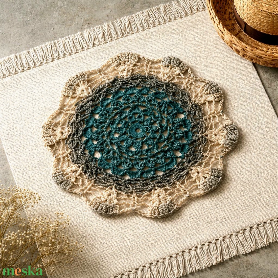 Napraforgó horgolt terítő - otthon & életmód - lakástextil - abrosz, terítő - díszterítő polcra, komódra - Meska.hu