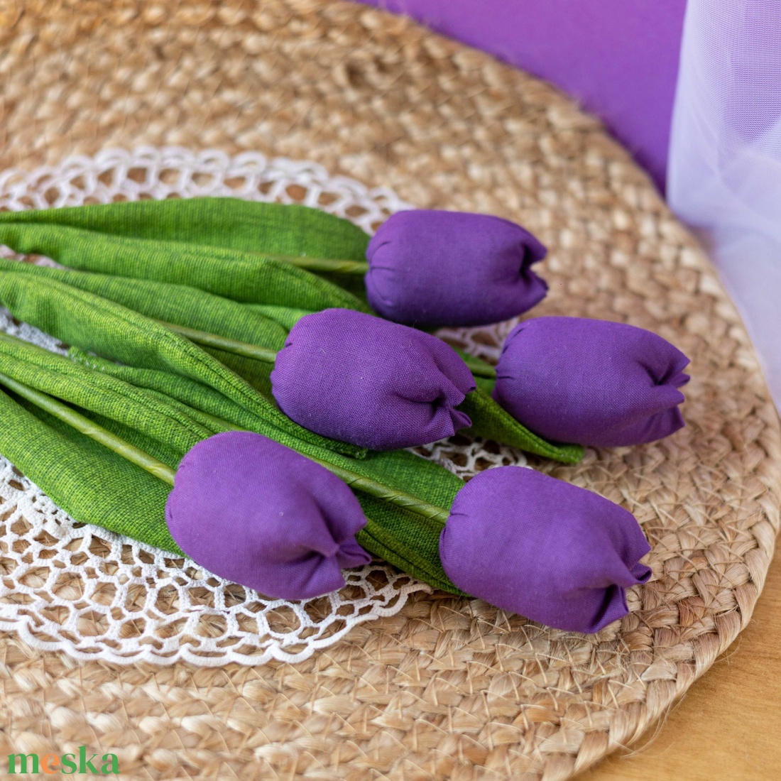 Textil tulipáncsokor  5 szál kézzel készült pamutvászon virág, tartós lakásdekoráció és ajándék - otthon & életmód - dekoráció - virágdísz és tartó - csokor & virágdísz - Meska.hu