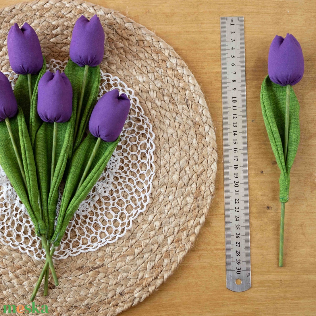 Textil tulipáncsokor  5 szál kézzel készült pamutvászon virág, tartós lakásdekoráció és ajándék - otthon & életmód - dekoráció - virágdísz és tartó - csokor & virágdísz - Meska.hu