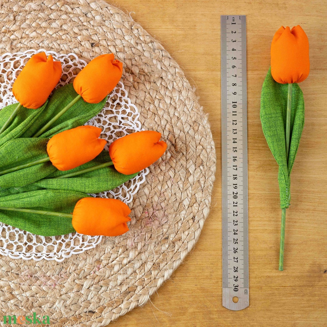 Textil tulipáncsokor  5 szál kézzel készült pamutvászon virág, tartós lakásdekoráció és ajándék - otthon & életmód - dekoráció - virágdísz és tartó - csokor & virágdísz - Meska.hu