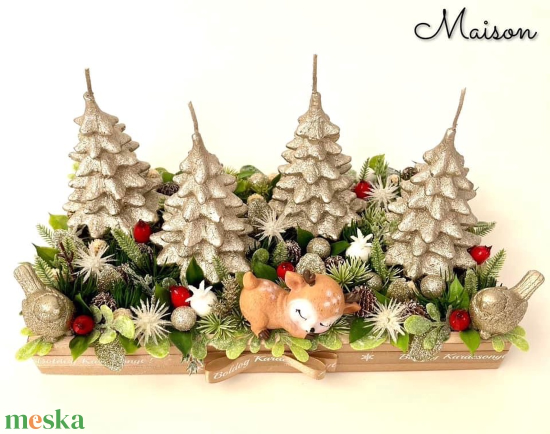 Adventi, őzikés asztaldísz - karácsony - karácsonyi lakásdekoráció - ünnepi asztaldekoráció - Meska.hu