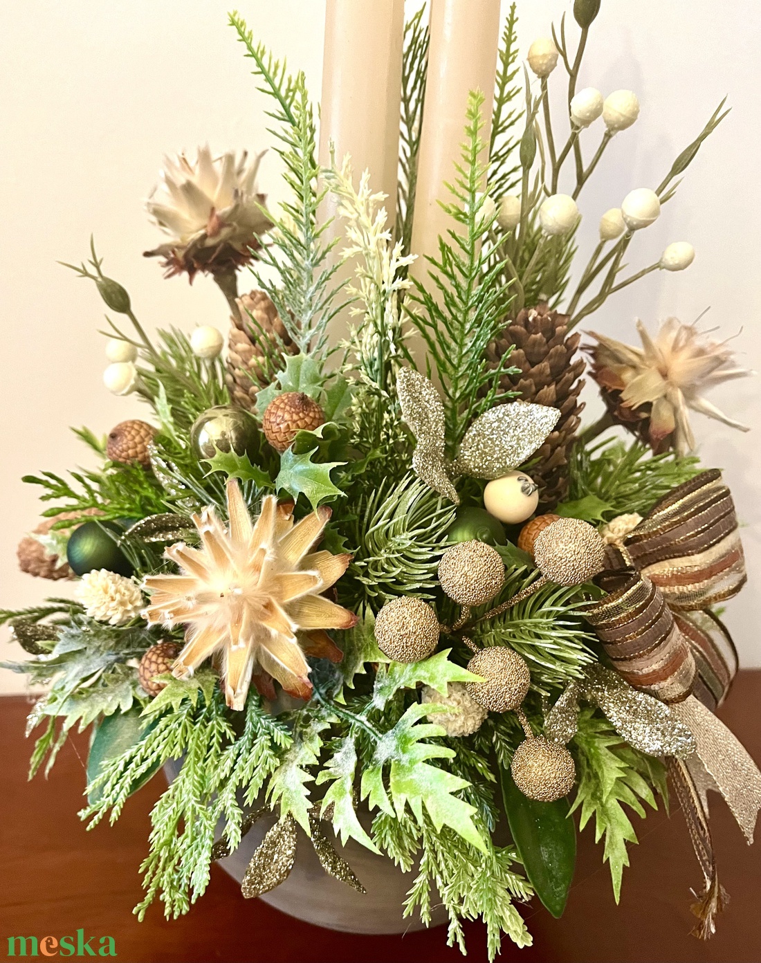 Adventi, karácsonyi asztaldísz proteával - karácsony - adventi díszek - adventi asztaldísz - Meska.hu