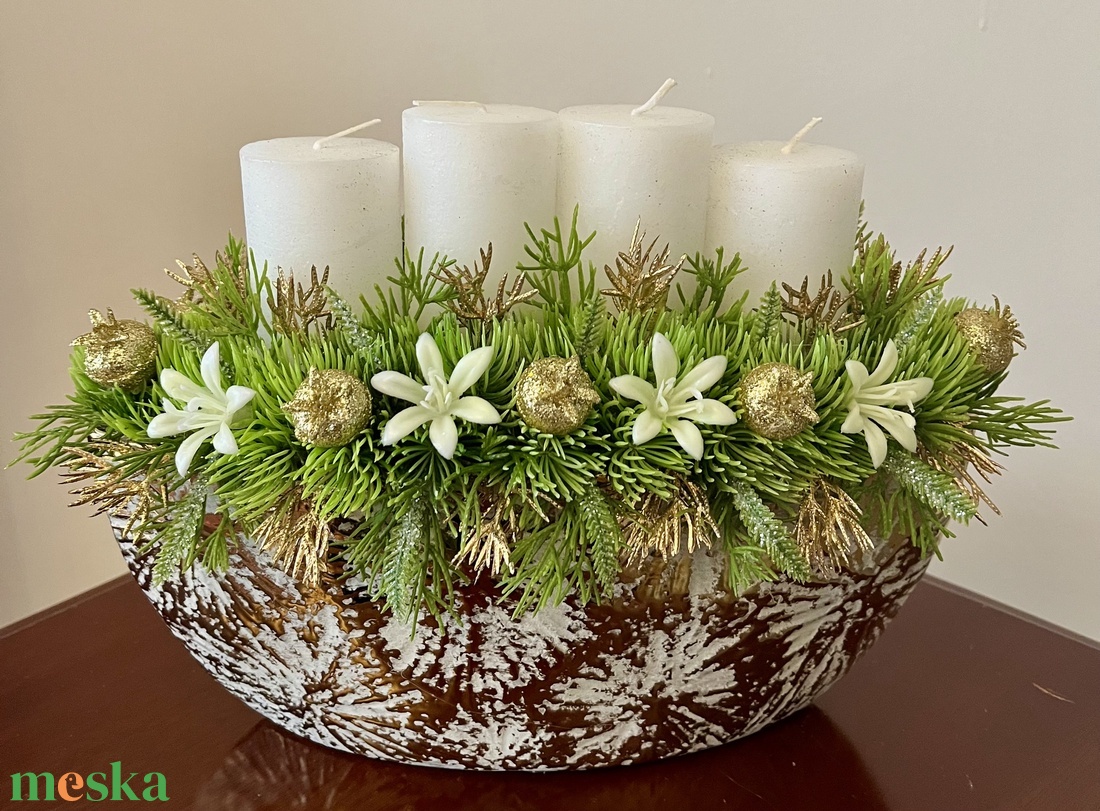 Adventi, karácsonyi asztaldísz fehér-arany - karácsony - adventi díszek - adventi asztaldísz - Meska.hu Adventi, karácsonyi asztaldísz fehér-arany - karácsony - adventi díszek - adventi asztaldísz - Meska.hu