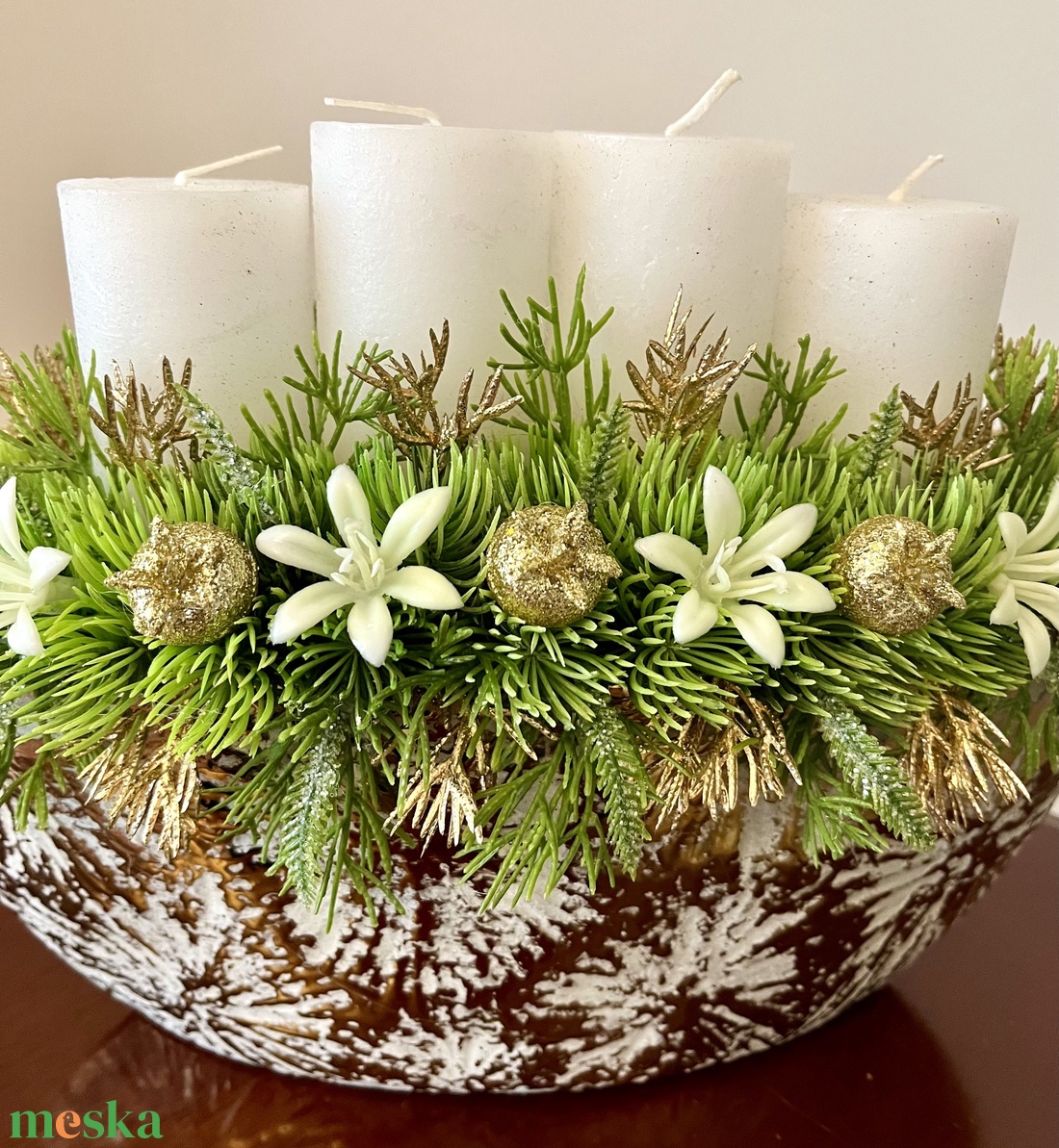 Adventi, karácsonyi asztaldísz fehér-arany - karácsony - adventi díszek - adventi asztaldísz - Meska.hu Adventi, karácsonyi asztaldísz fehér-arany - karácsony - adventi díszek - adventi asztaldísz - Meska.hu