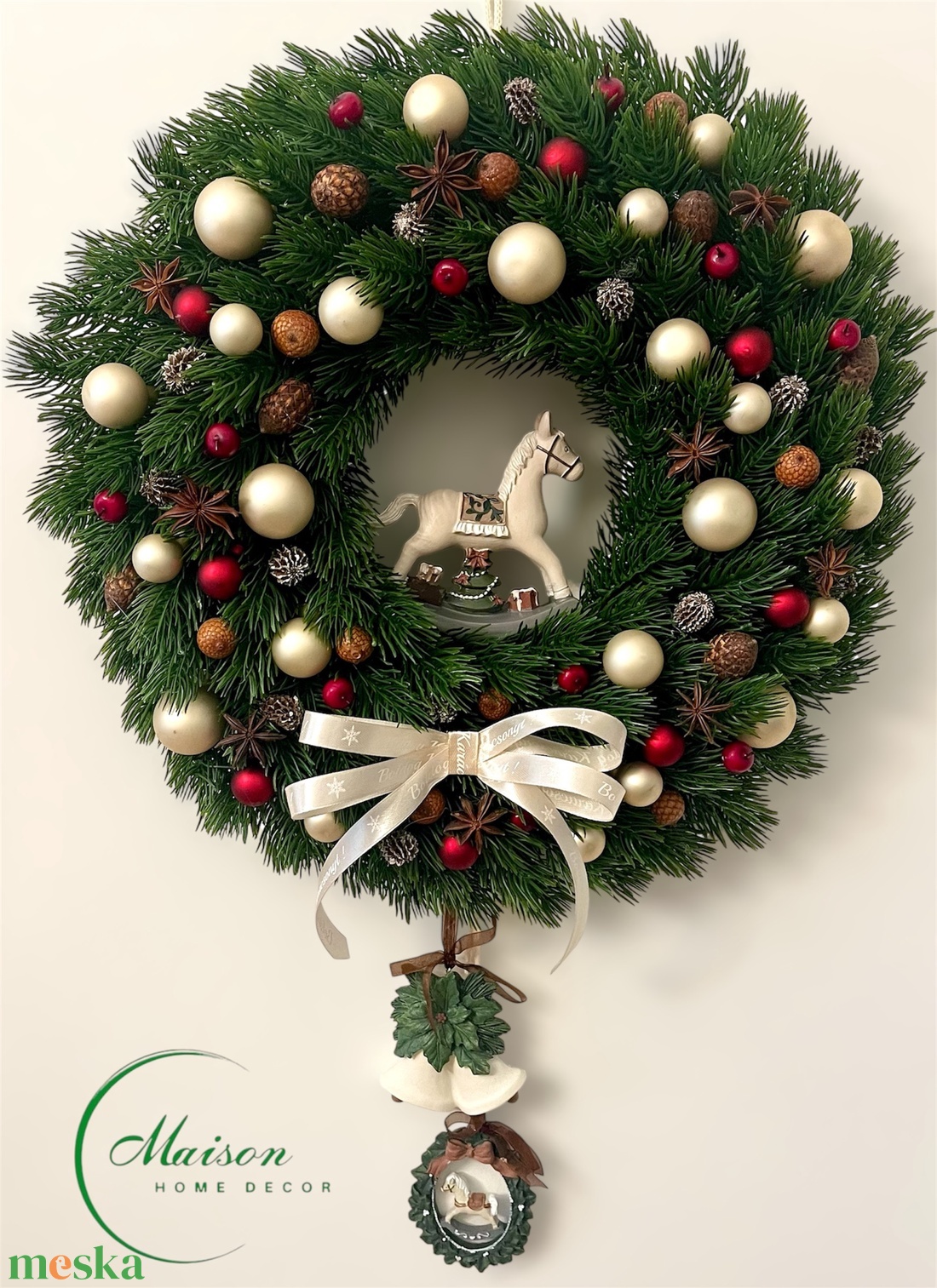 Karácsonyi ajtódísz, kopogtató hintalóval - karácsony - karácsonyi lakásdekoráció - karácsonyi ajtódíszek - Meska.hu