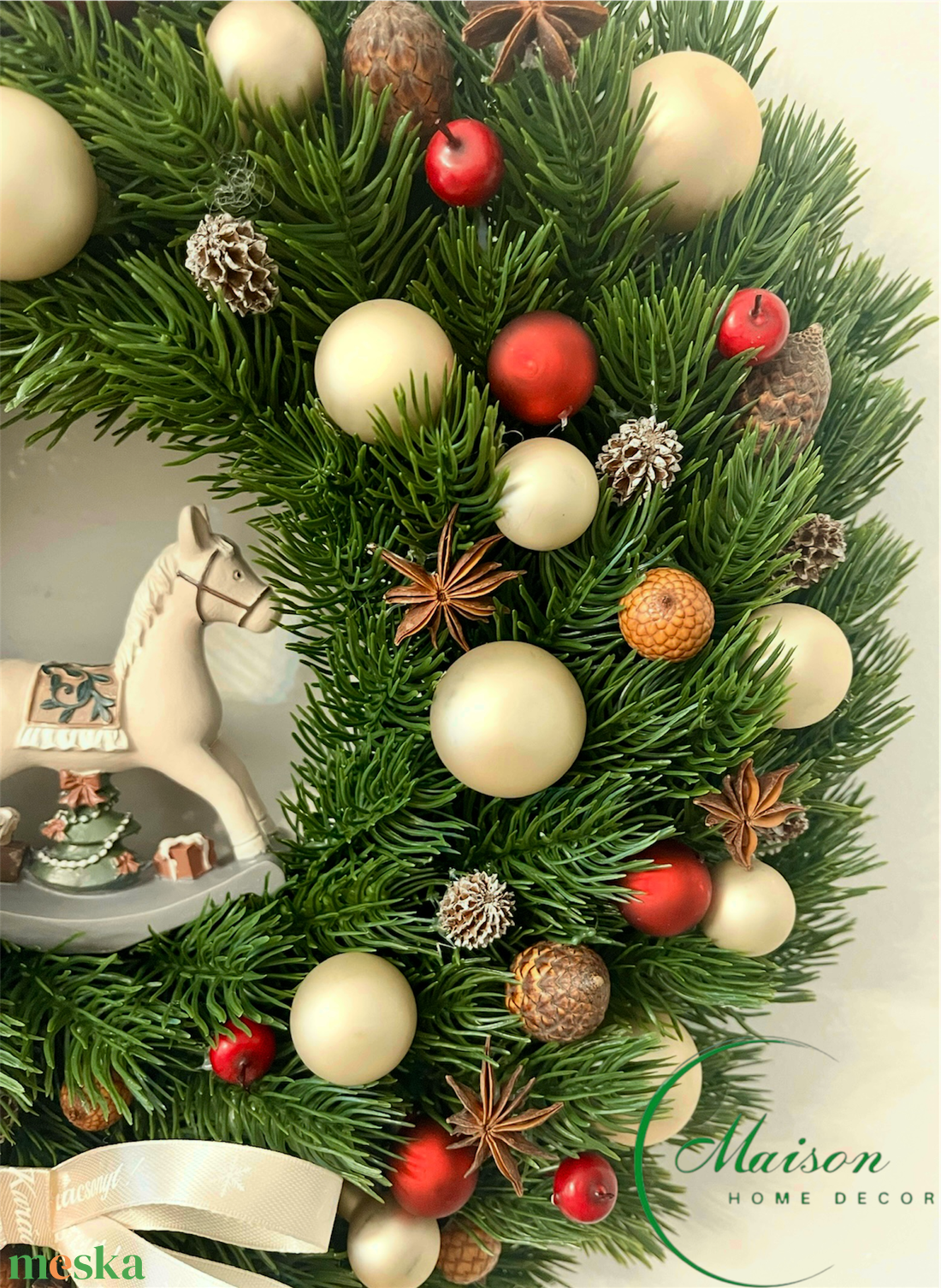 Karácsonyi ajtódísz, kopogtató hintalóval - karácsony - karácsonyi lakásdekoráció - karácsonyi ajtódíszek - Meska.hu