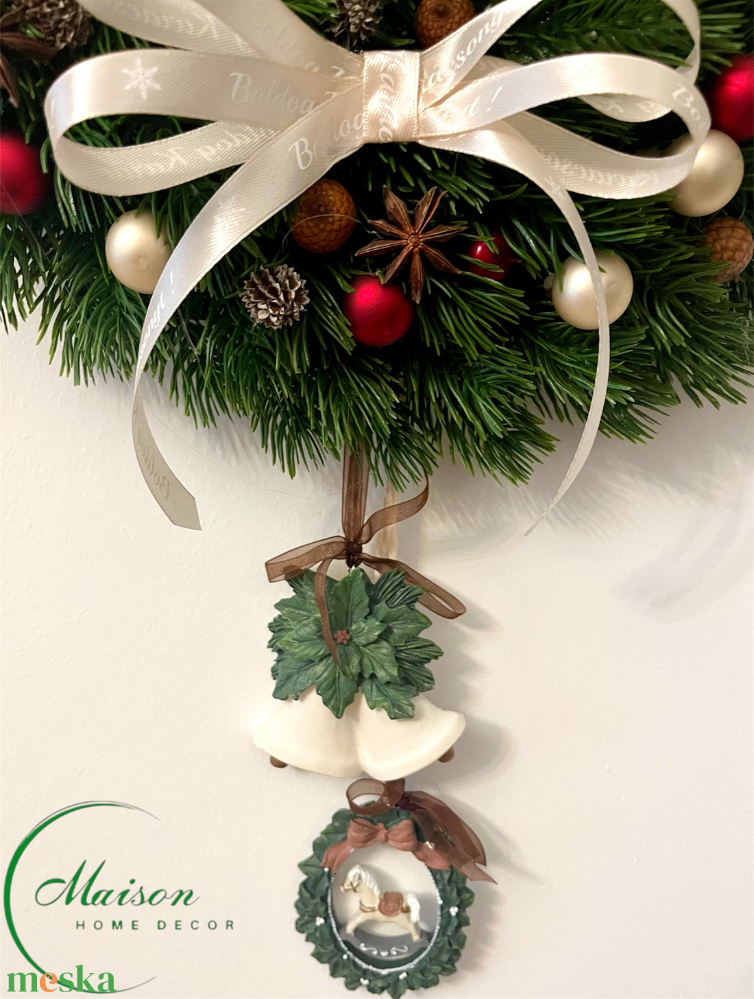 Karácsonyi ajtódísz, kopogtató hintalóval - karácsony - karácsonyi lakásdekoráció - karácsonyi ajtódíszek - Meska.hu