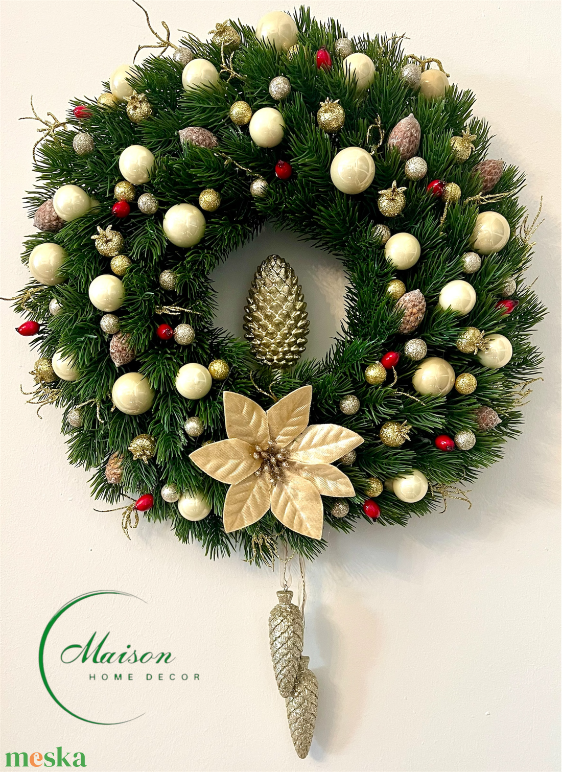 Krém-arany karácsonyi kopogtató, ajtódísz - karácsony - karácsonyi lakásdekoráció - karácsonyi ajtódíszek - Meska.hu