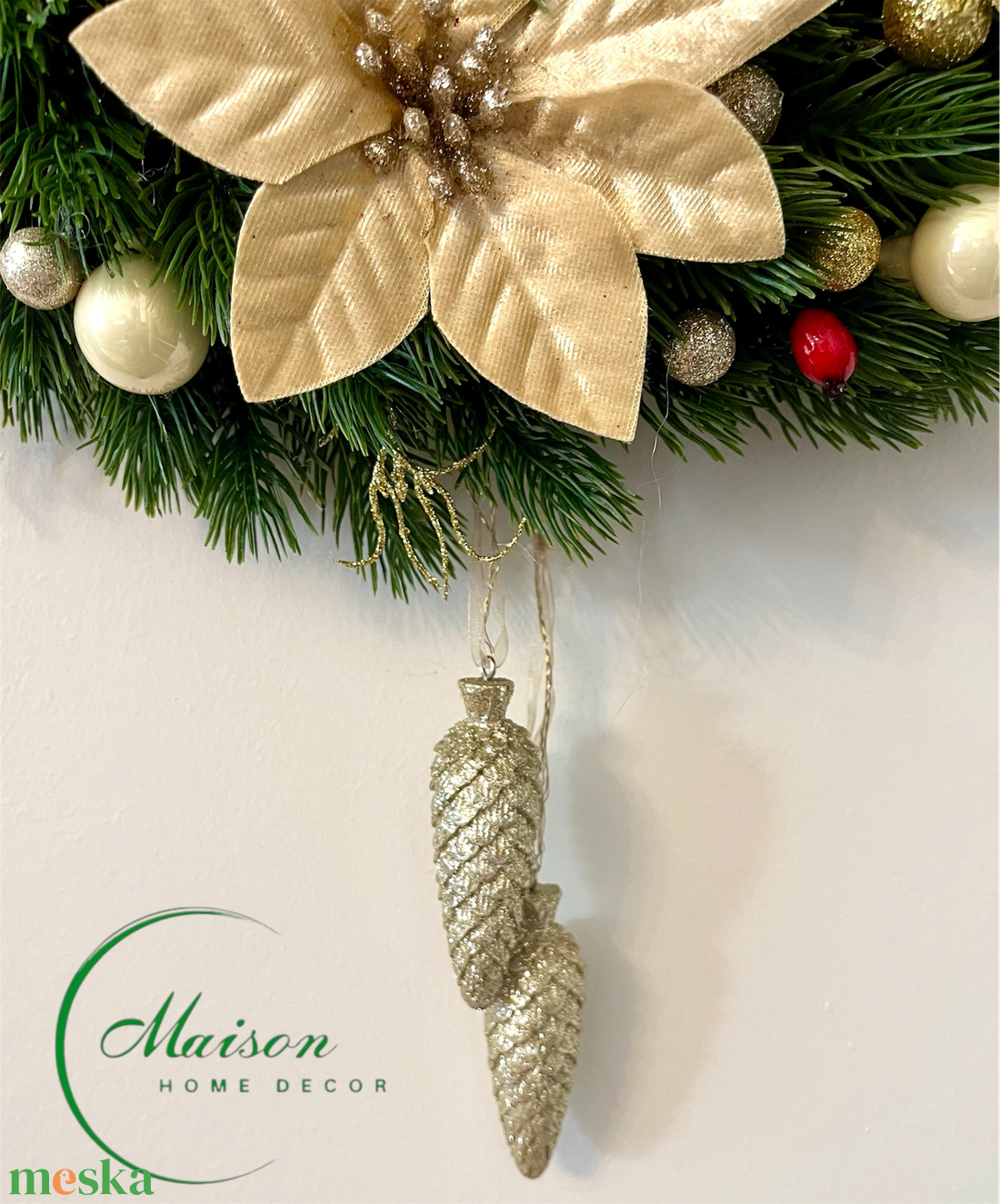 Krém-arany karácsonyi kopogtató, ajtódísz - karácsony - karácsonyi lakásdekoráció - karácsonyi ajtódíszek - Meska.hu