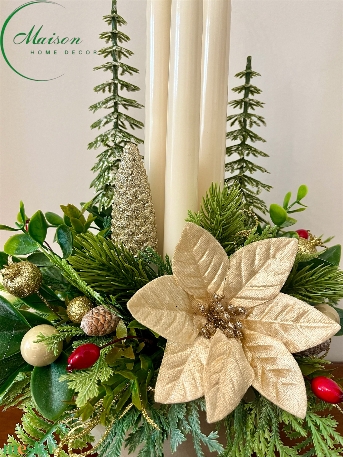 Krém-arany adventi, karácsonyi asztaldísz - karácsony - adventi díszek - adventi asztaldísz - Meska.hu