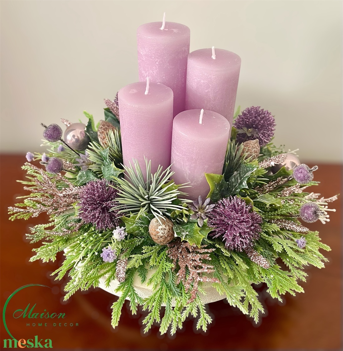 Oasztell lila adventi, karácsonyi asztaldísz - karácsony - adventi díszek - adventi asztaldísz - Meska.hu