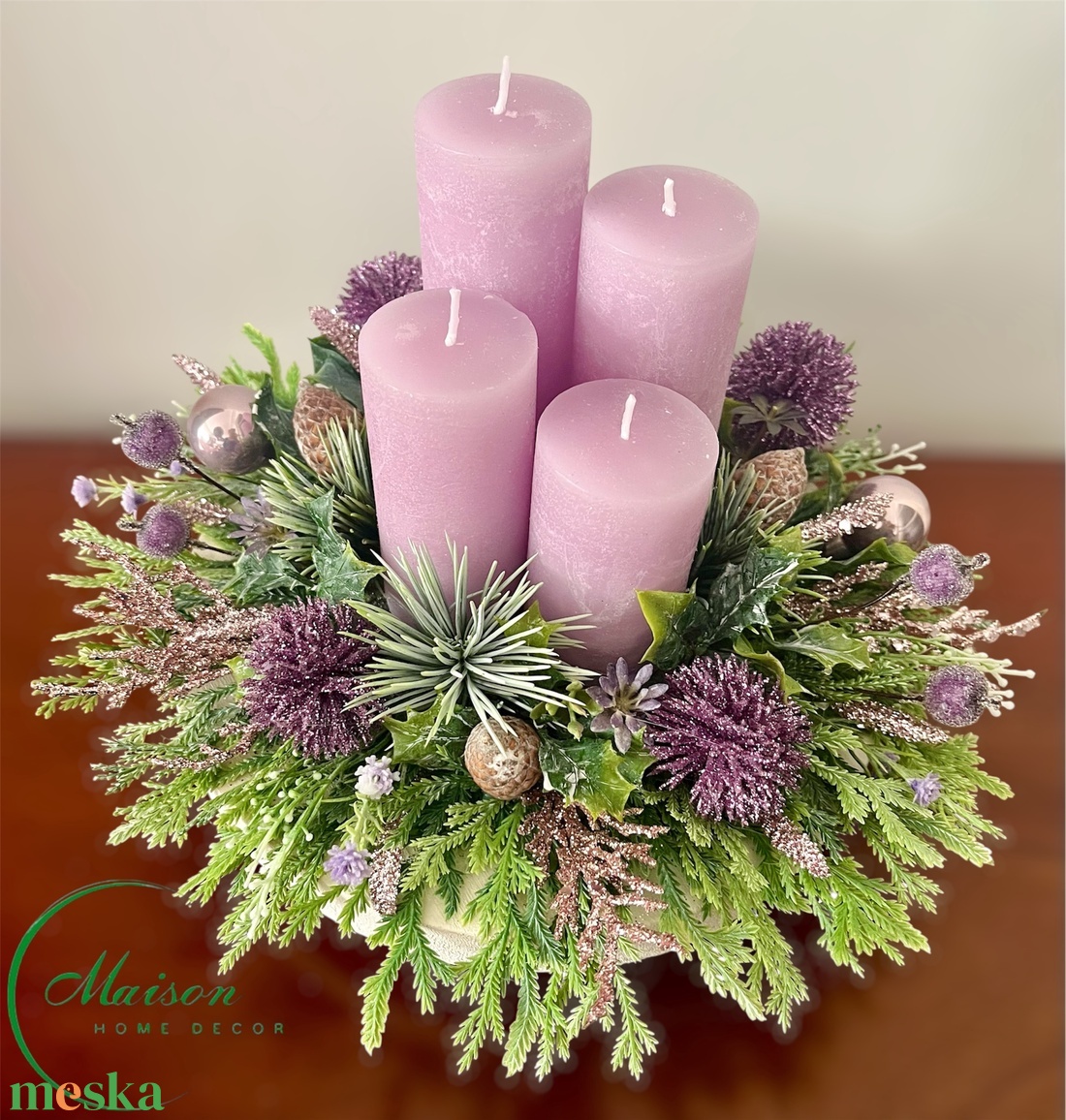 Oasztell lila adventi, karácsonyi asztaldísz - karácsony - adventi díszek - adventi asztaldísz - Meska.hu