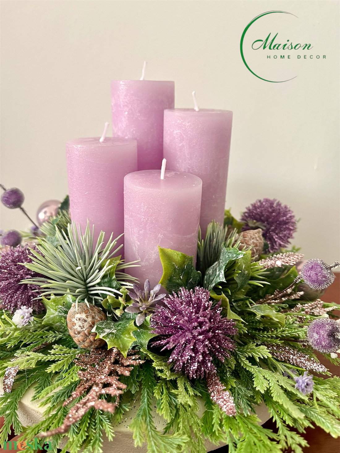 Oasztell lila adventi, karácsonyi asztaldísz - karácsony - adventi díszek - adventi asztaldísz - Meska.hu