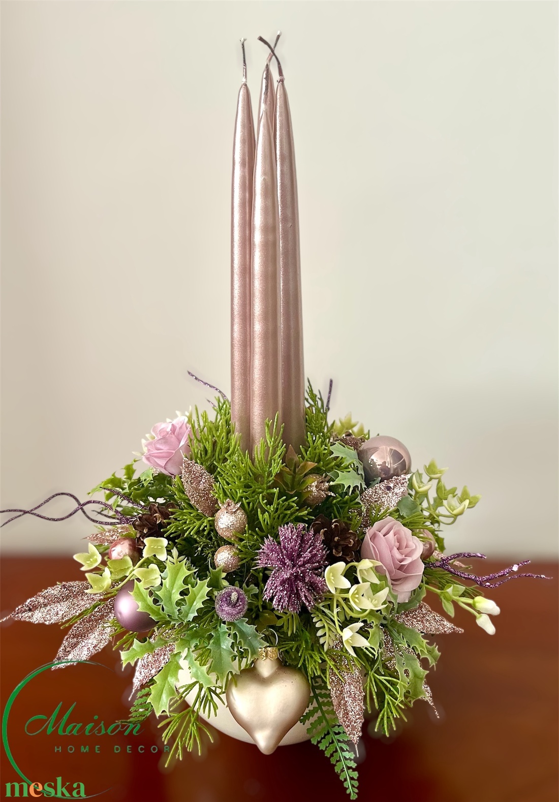 Pasztell rózsaszín, lila adventi, karácsonyi asztaldísz - karácsony - adventi díszek - adventi asztaldísz - Meska.hu