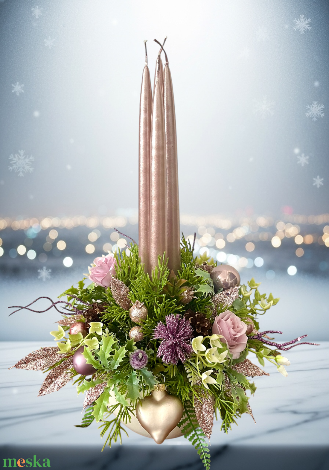 Pasztell rózsaszín, lila adventi, karácsonyi asztaldísz - karácsony - adventi díszek - adventi asztaldísz - Meska.hu