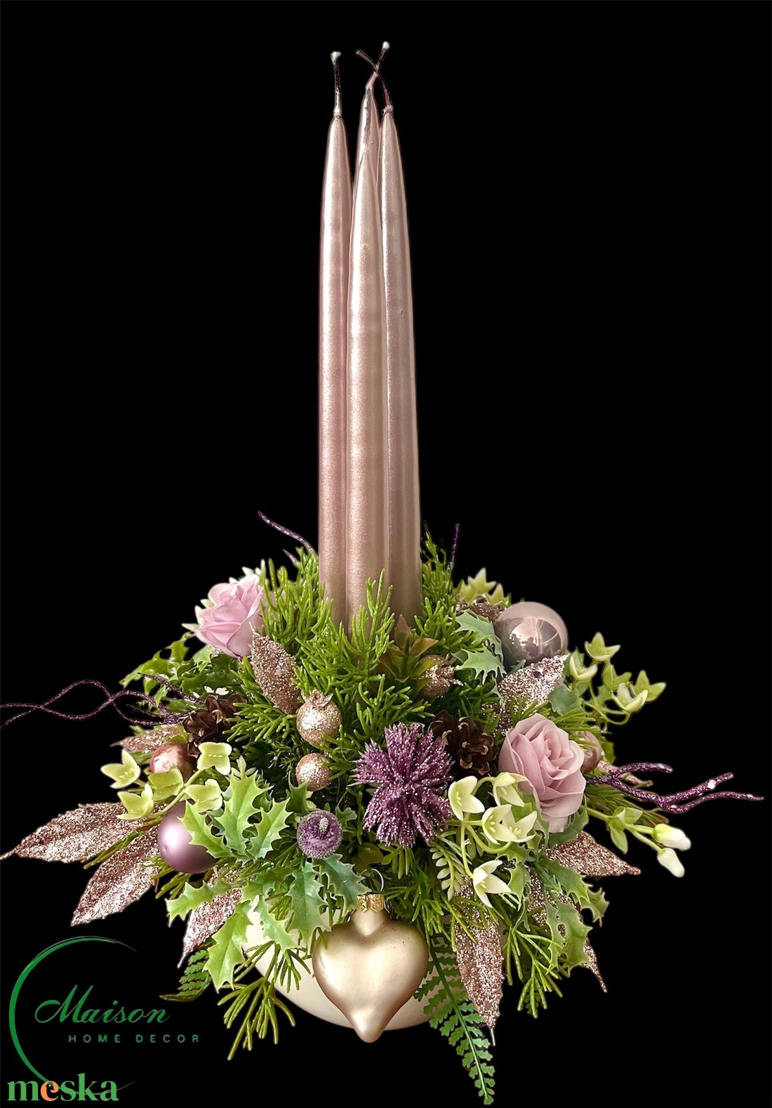 Pasztell rózsaszín, lila adventi, karácsonyi asztaldísz - karácsony - adventi díszek - adventi asztaldísz - Meska.hu