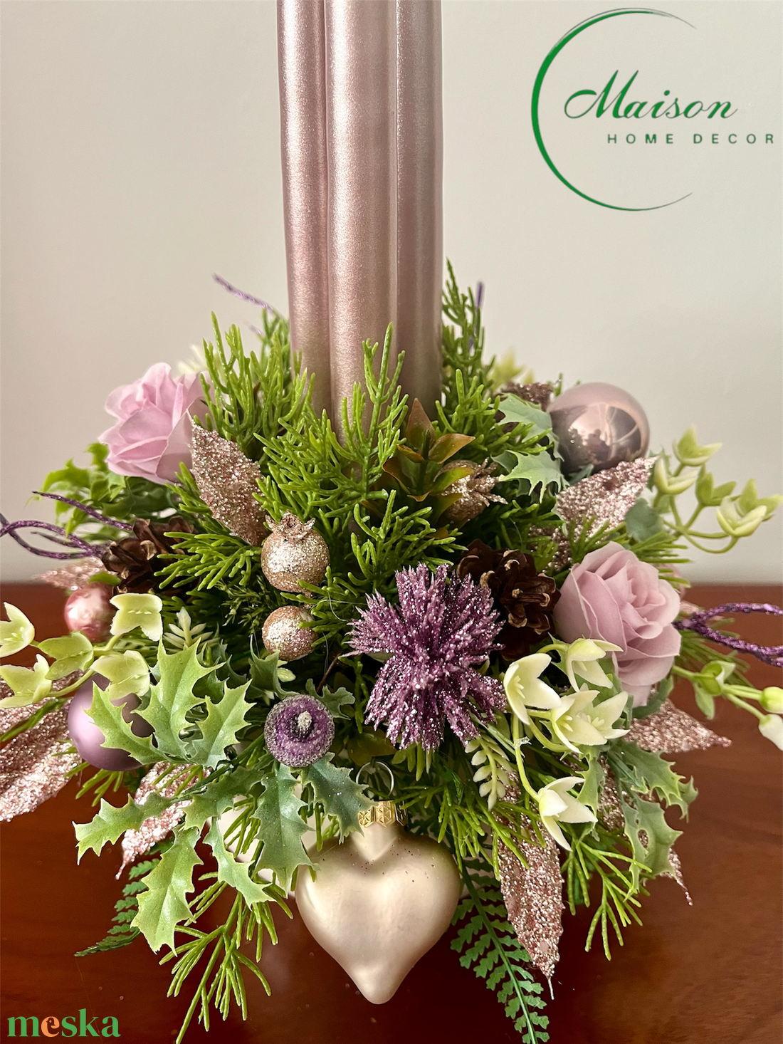 Pasztell rózsaszín, lila adventi, karácsonyi asztaldísz - karácsony - adventi díszek - adventi asztaldísz - Meska.hu