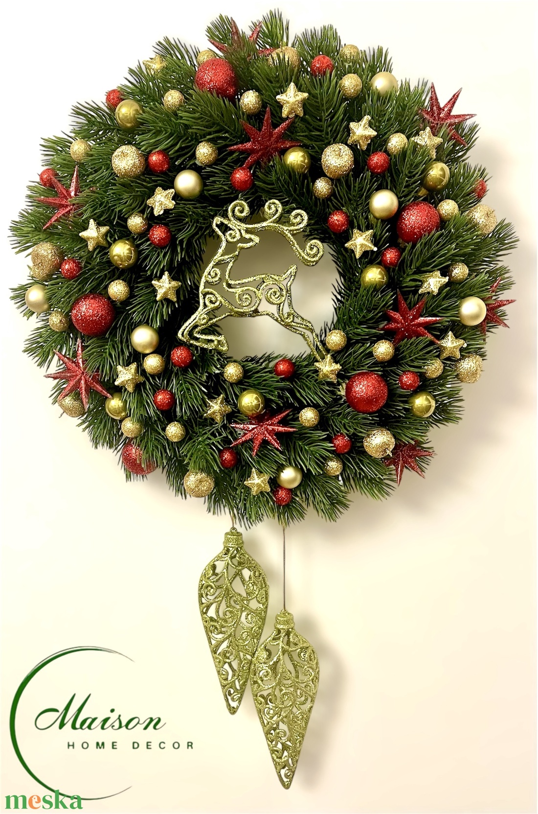 Karácsonyi kopogtató, ajtódísz szarvassal - karácsony - karácsonyi lakásdekoráció - karácsonyi ajtódíszek - Meska.hu