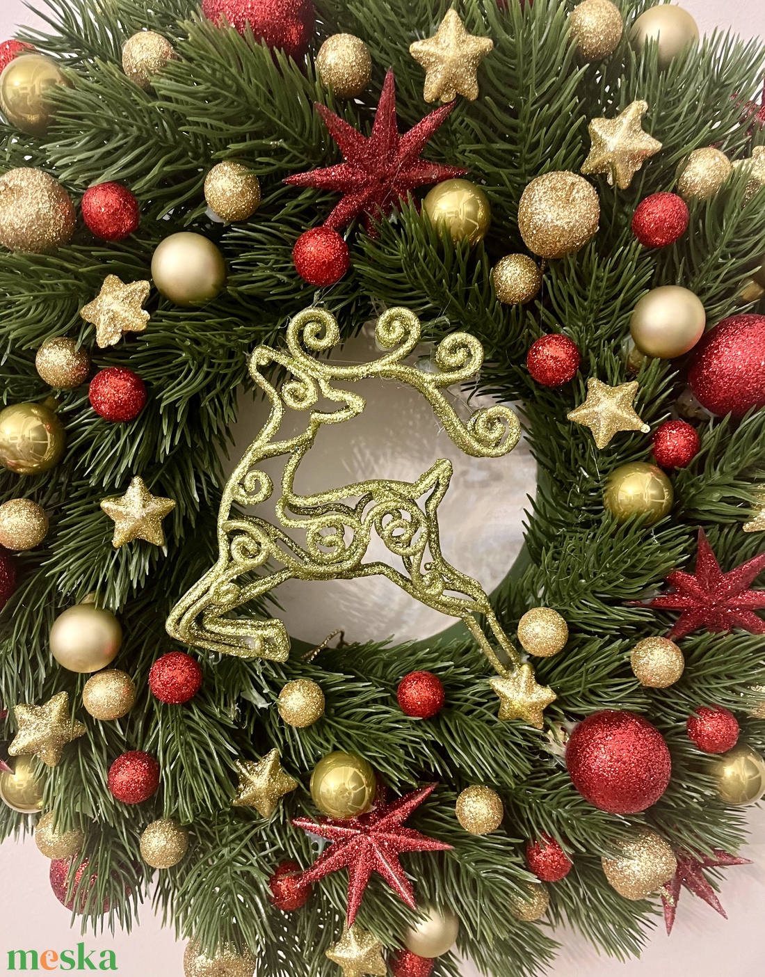 Karácsonyi kopogtató, ajtódísz szarvassal - karácsony - karácsonyi lakásdekoráció - karácsonyi ajtódíszek - Meska.hu