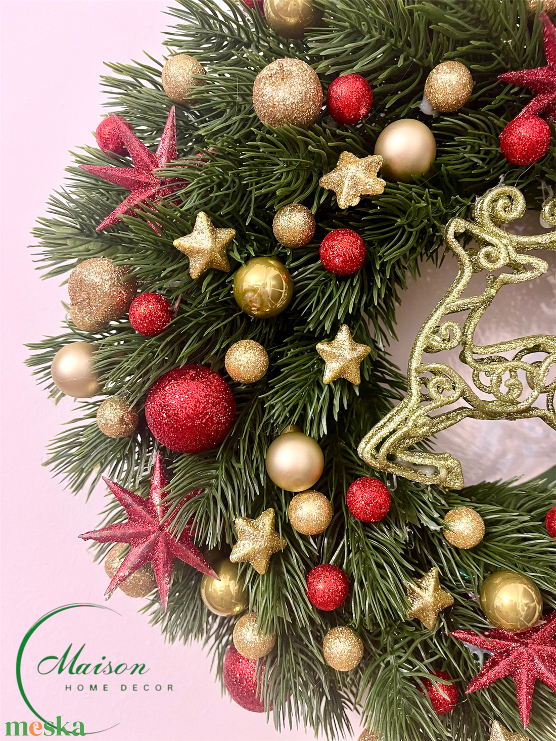 Karácsonyi kopogtató, ajtódísz szarvassal - karácsony - karácsonyi lakásdekoráció - karácsonyi ajtódíszek - Meska.hu