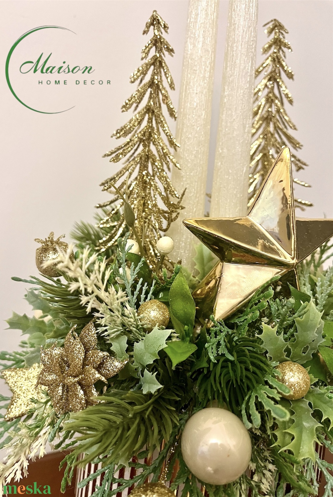 Adventi, karácsonyi asztaldísz krém-arany színben - karácsony - adventi díszek - adventi asztaldísz - Meska.hu