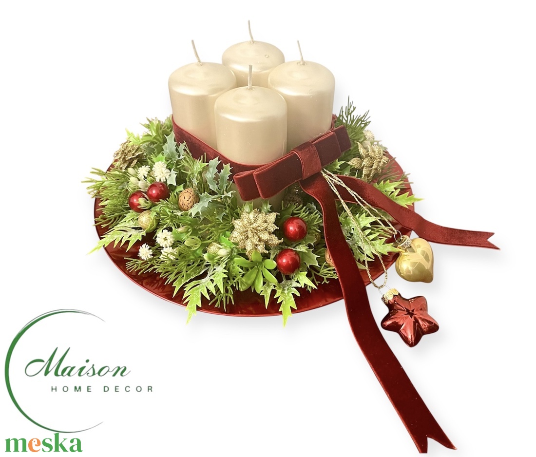 Bordó adventi karácsonyi asztaldísz - karácsony - adventi díszek - adventi asztaldísz - Meska.hu
