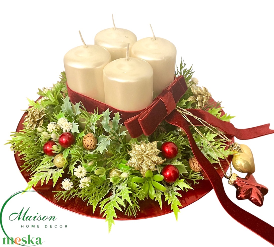 Bordó adventi karácsonyi asztaldísz - karácsony - adventi díszek - adventi asztaldísz - Meska.hu