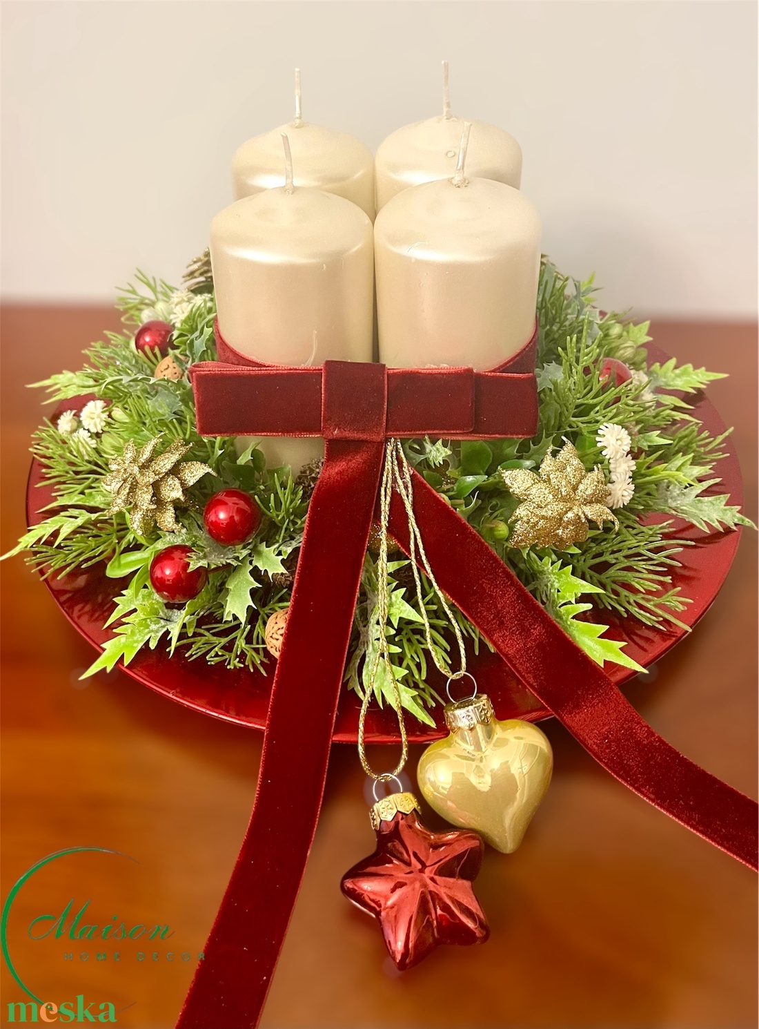 Bordó adventi karácsonyi asztaldísz - karácsony - adventi díszek - adventi asztaldísz - Meska.hu