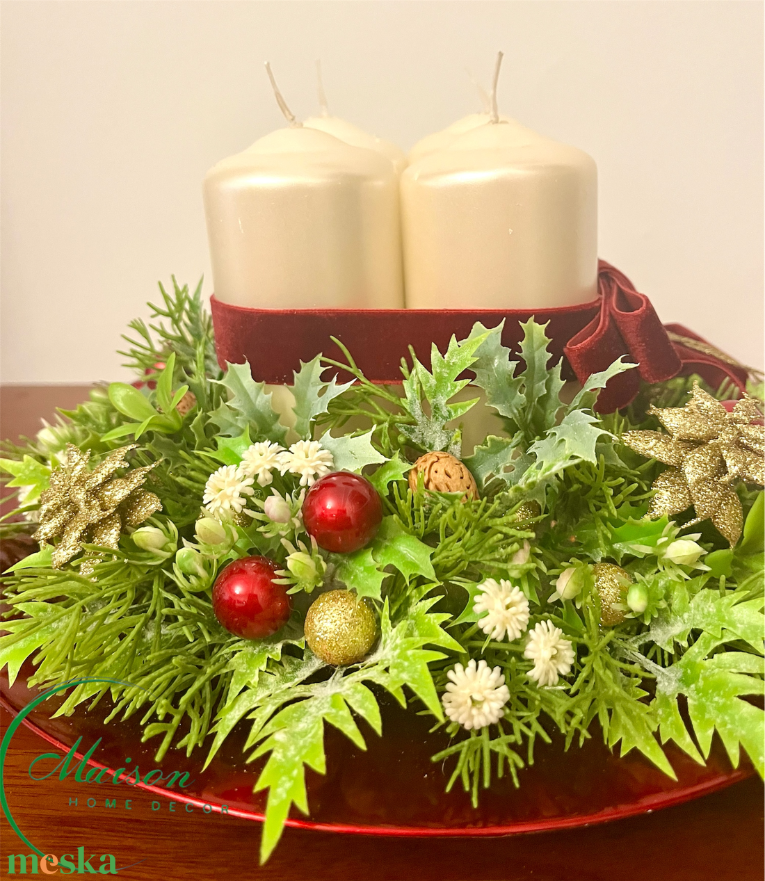 Bordó adventi karácsonyi asztaldísz - karácsony - adventi díszek - adventi asztaldísz - Meska.hu