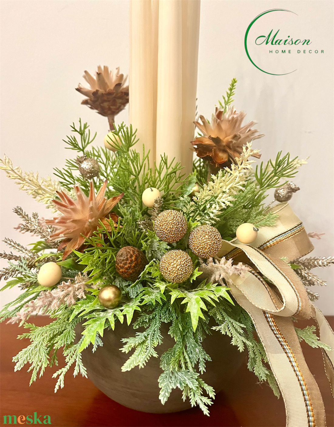 Adventi, karácsonyi asztaldísz proteával - karácsony - adventi díszek - adventi asztaldísz - Meska.hu