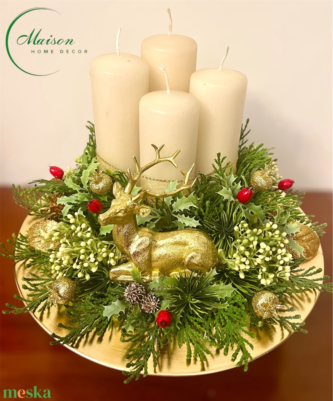 Adventi, karácsonyi asztaldísz szarvassal - karácsony - adventi díszek - adventi asztaldísz - Meska.hu
