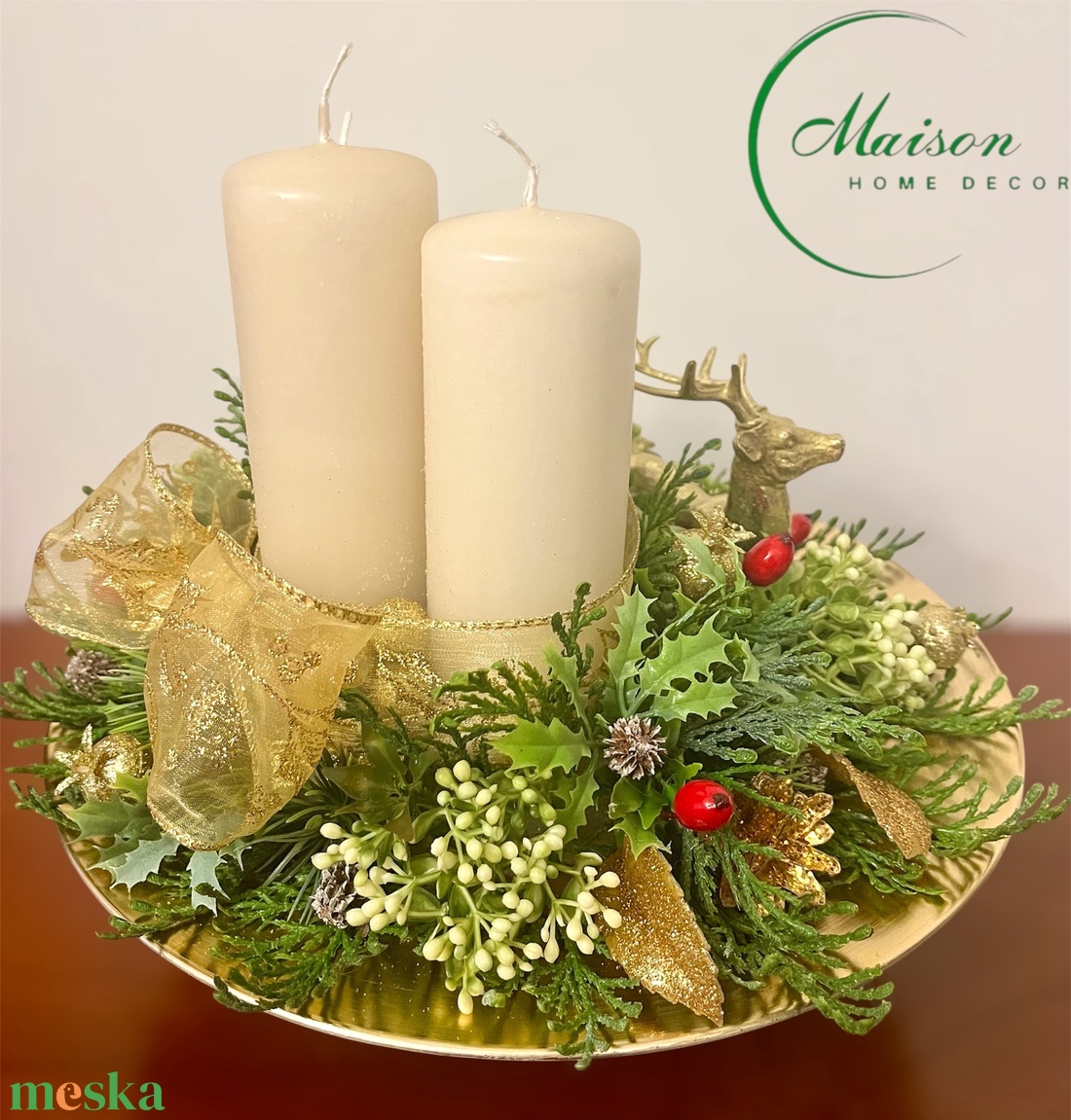 Adventi, karácsonyi asztaldísz szarvassal - karácsony - adventi díszek - adventi asztaldísz - Meska.hu