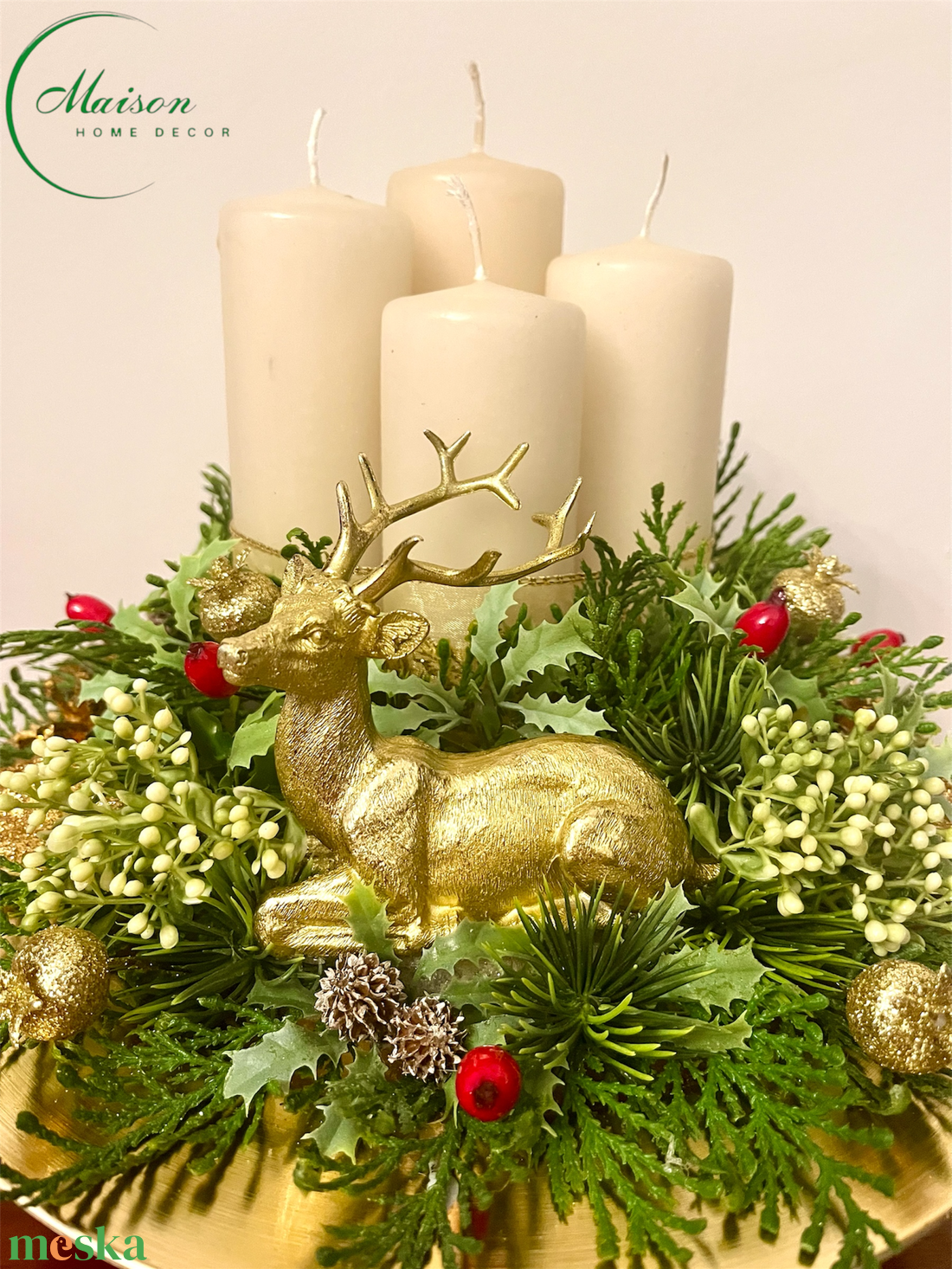 Adventi, karácsonyi asztaldísz szarvassal - karácsony - adventi díszek - adventi asztaldísz - Meska.hu