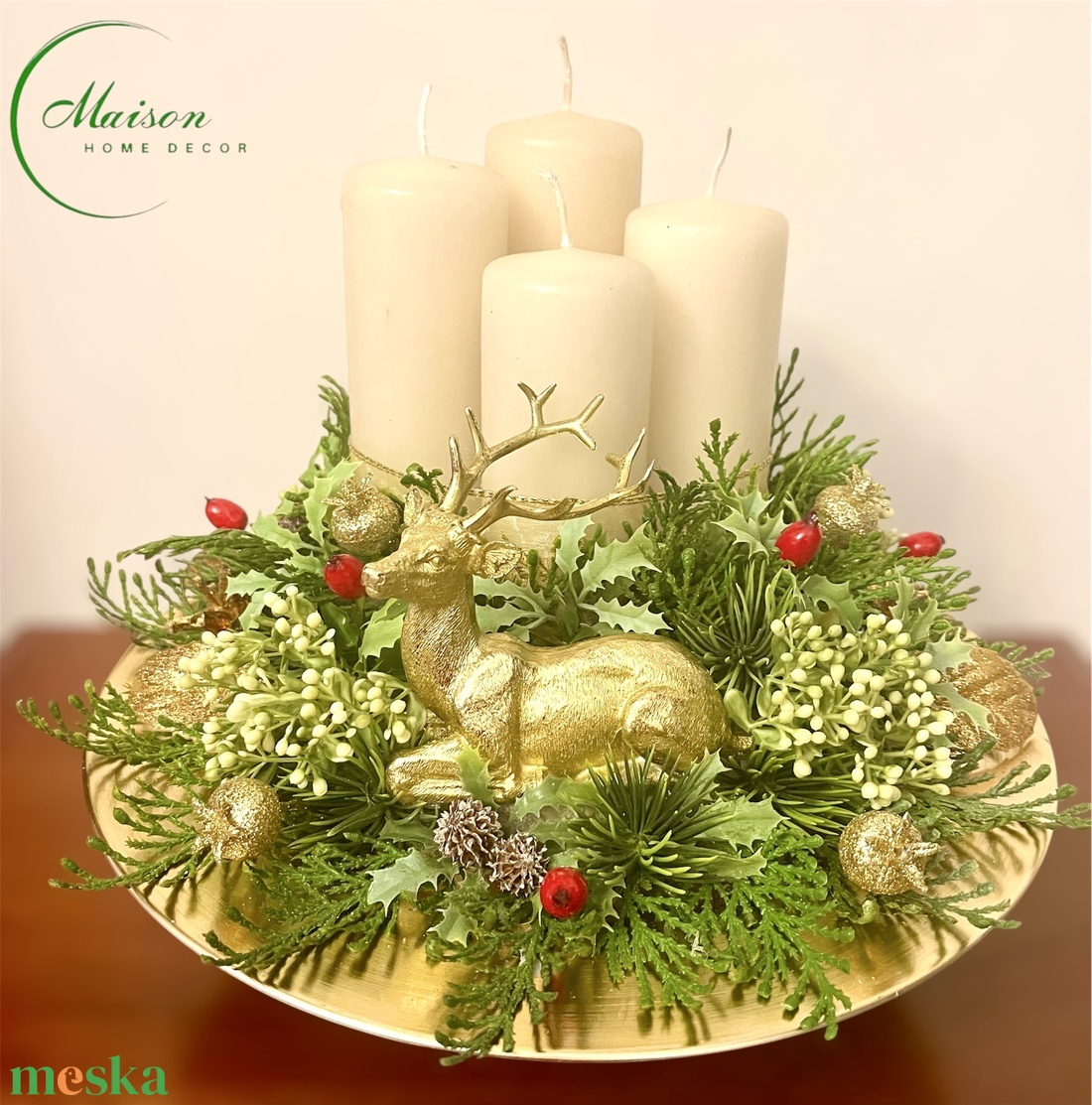Adventi, karácsonyi asztaldísz szarvassal - karácsony - adventi díszek - adventi asztaldísz - Meska.hu