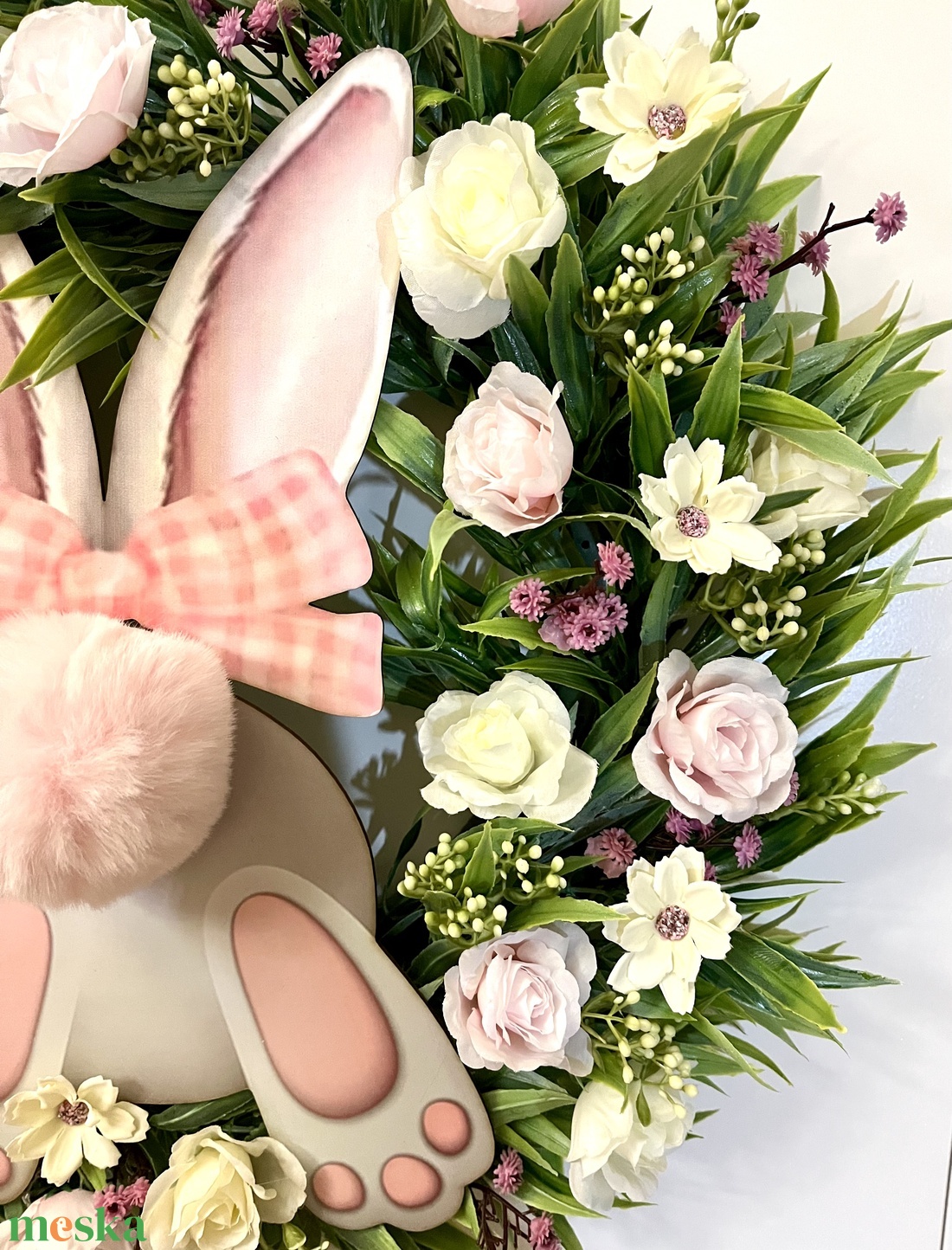 Nyuszi popós ajtódísz, kopogtató - ünnepi díszek, dekorációk - húsvéti díszek és dekorációk - húsvéti ajtódísz, kopogtató - Meska.hu