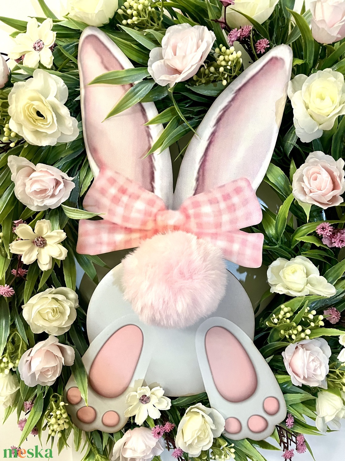 Nyuszi popós ajtódísz, kopogtató - ünnepi díszek, dekorációk - húsvéti díszek és dekorációk - húsvéti ajtódísz, kopogtató - Meska.hu