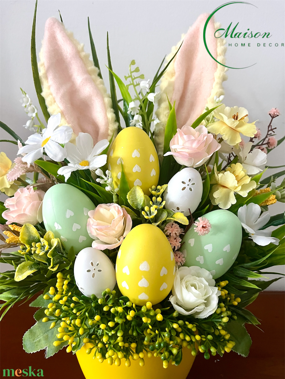 Nyuszifüles asztaldísz - ünnepi díszek, dekorációk - húsvéti díszek és dekorációk - húsvéti virágos díszek - Meska.hu