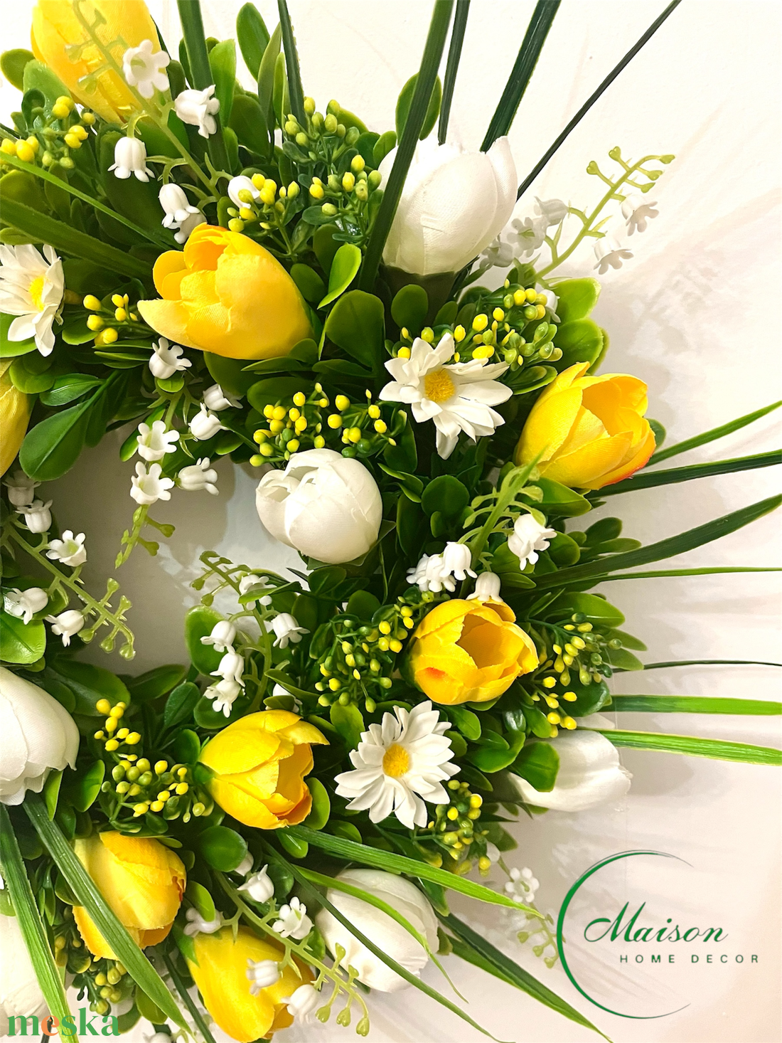 Sárga-fehér krókusz ajtódísz, kopogtató - otthon & életmód - dekoráció - ajtó- és ablak dekoráció - ajtódísz & kopogtató - Meska.hu