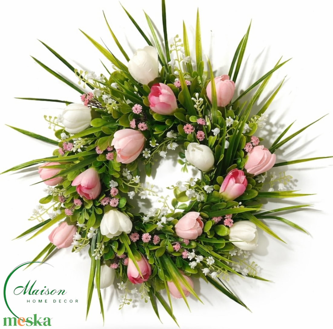 Rózsaszín-fehér krókusz ajtódísz, kopogtató - otthon & életmód - dekoráció - ajtó- és ablak dekoráció - ajtódísz & kopogtató - Meska.hu