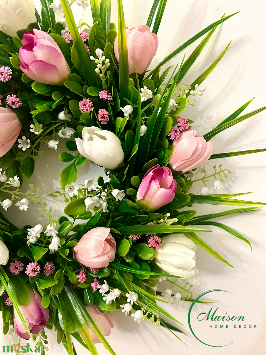 Rózsaszín-fehér krókusz ajtódísz, kopogtató - otthon & életmód - dekoráció - ajtó- és ablak dekoráció - ajtódísz & kopogtató - Meska.hu