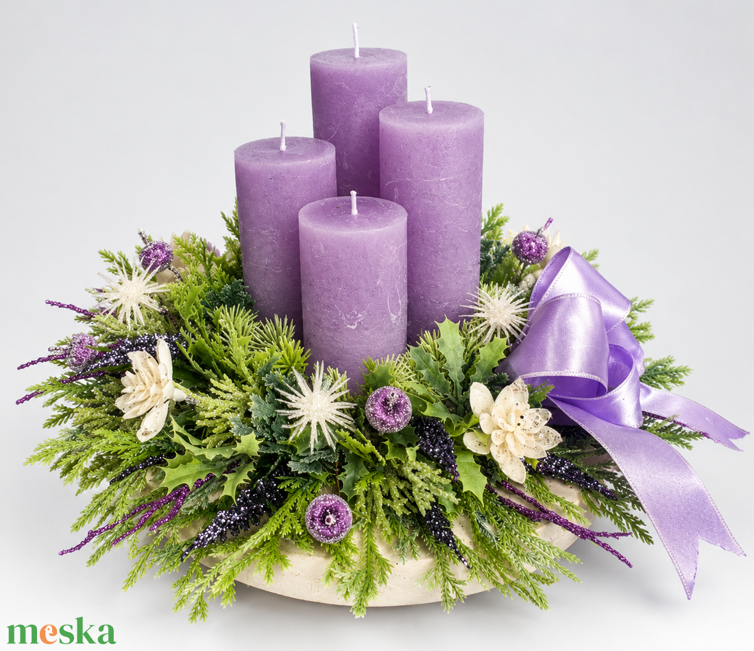 Pasztell lila adventi, karácsonyi asztaldísz - karácsony - adventi díszek - adventi asztaldísz - Meska.hu