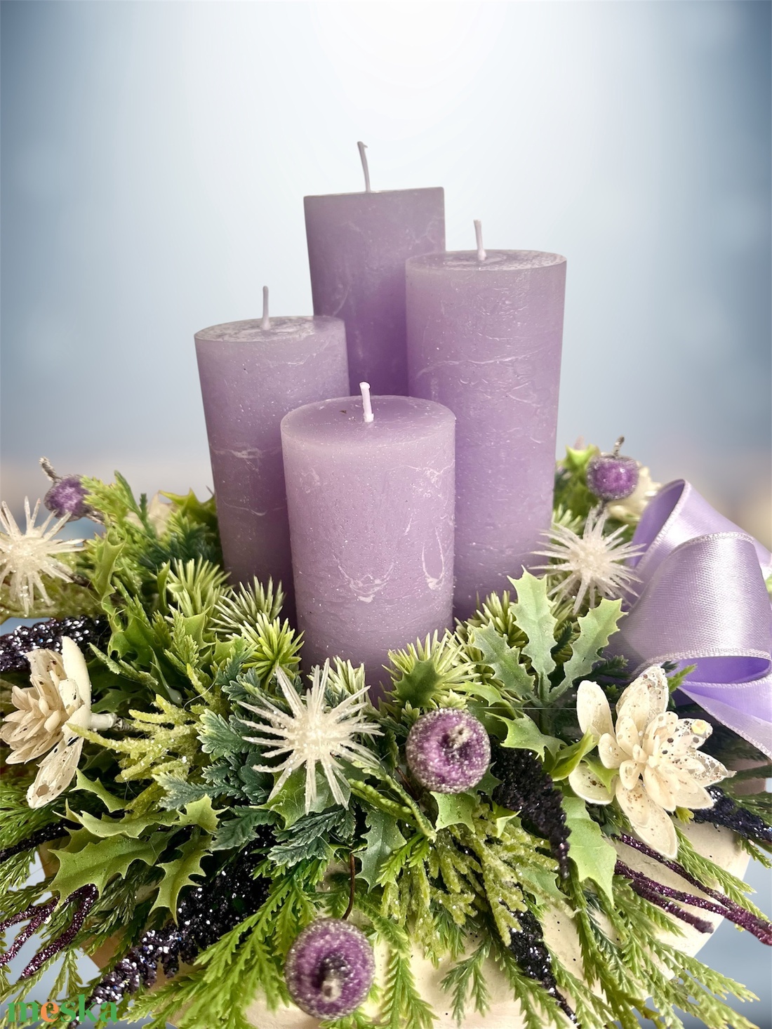 Pasztell lila adventi, karácsonyi asztaldísz - karácsony - adventi díszek - adventi asztaldísz - Meska.hu