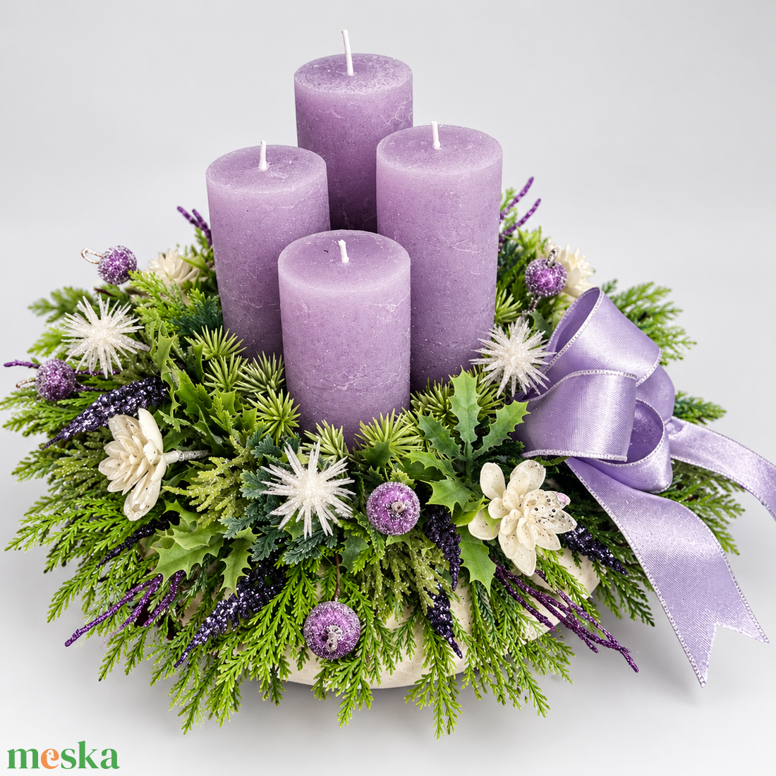 Pasztell lila adventi, karácsonyi asztaldísz - karácsony - adventi díszek - adventi asztaldísz - Meska.hu