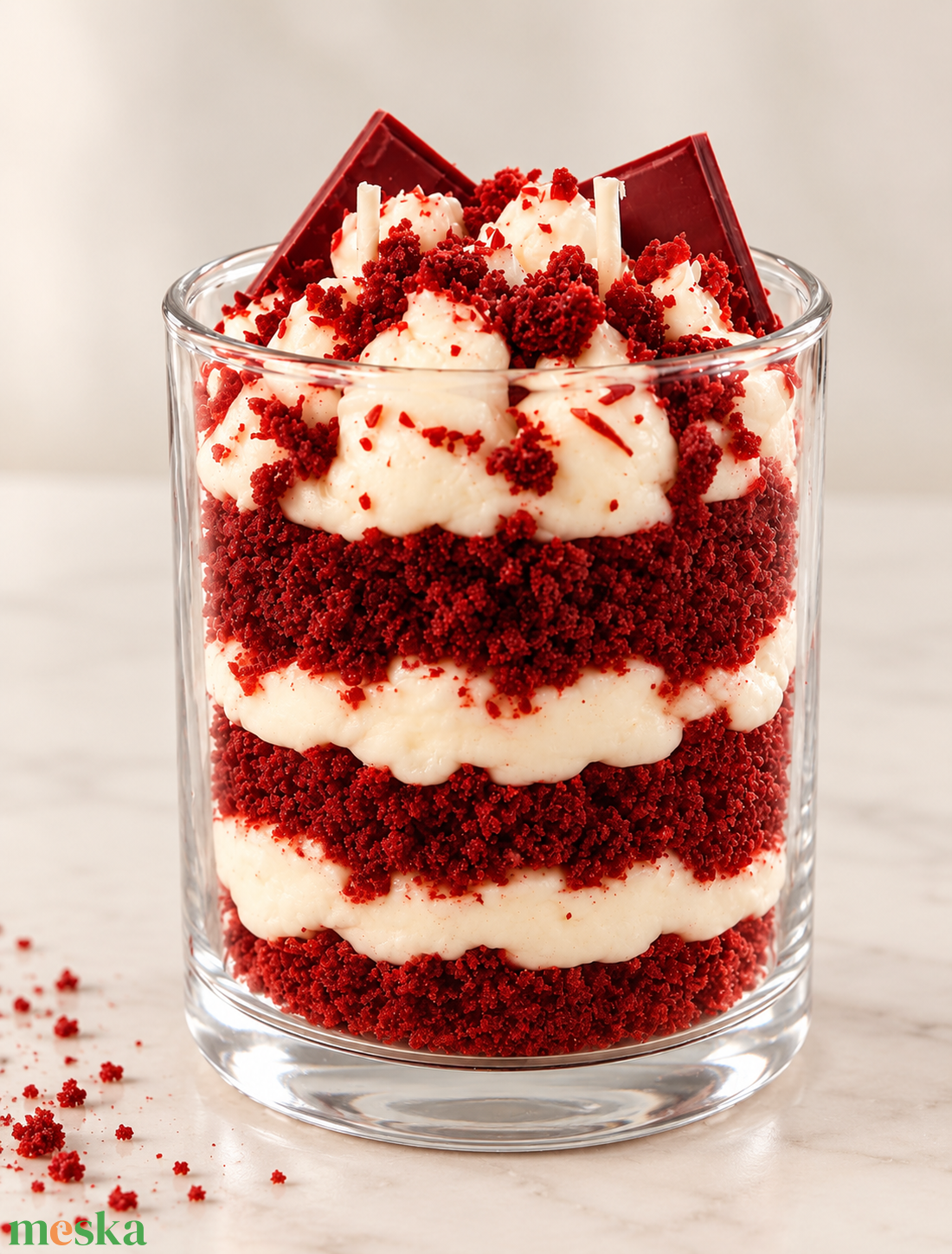 Red Velvet desszertgyertya üvegpohárban - karácsony - karácsonyi lakásdekoráció - karácsonyi illatgyertya, mécses - Meska.hu