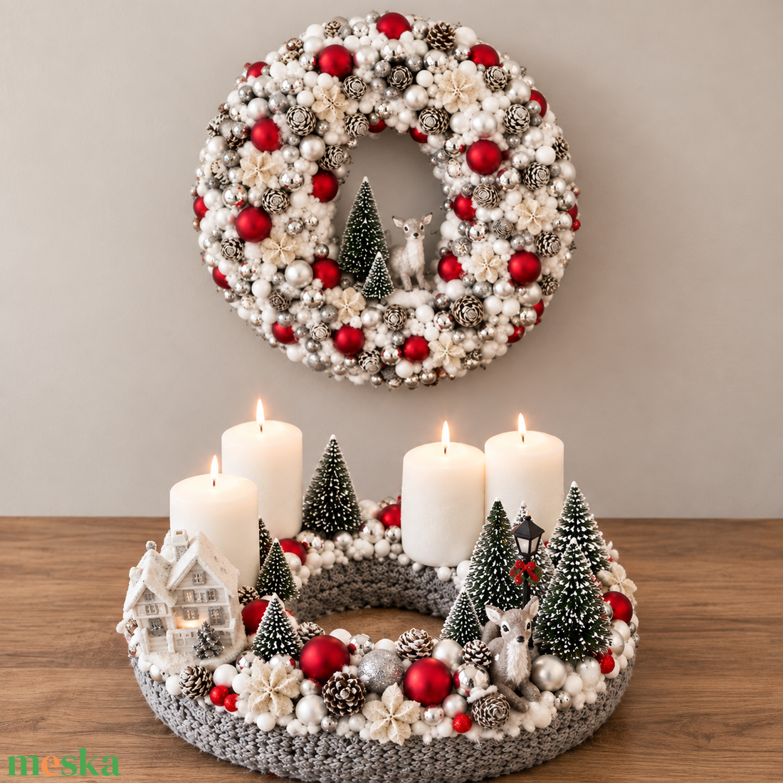 Elegáns karácsonyi asztaldísz és kopogtató - karácsony - adventi díszek - adventi gyertyadíszek és koszorúdíszek - Meska.hu