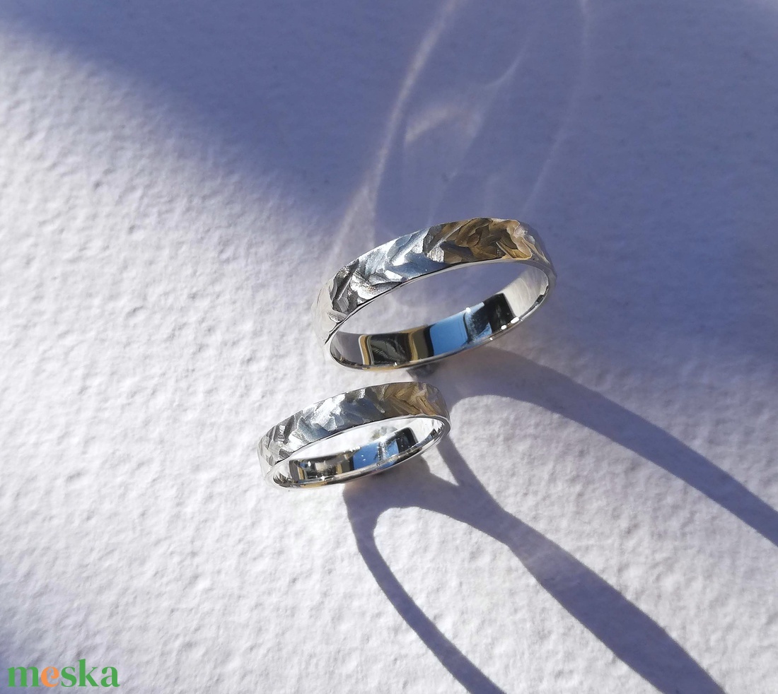Egyedi, különleges mintájú, ezüst gyűrűpár  - ékszer - gyűrű - kerek gyűrű - Meska.hu