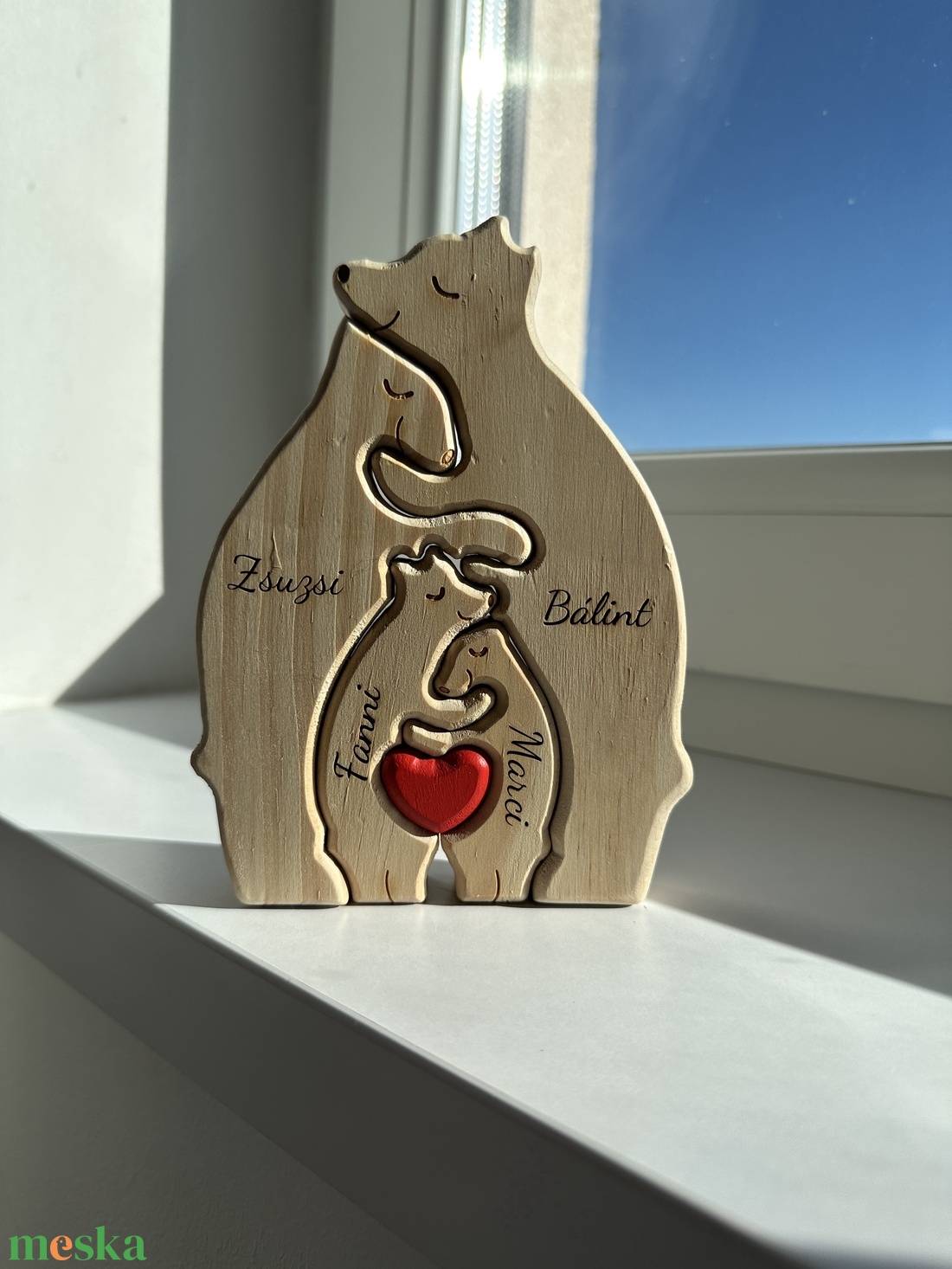 Ölelkező medve család puzzle fa dísz testreszabható nevekkel - otthon & életmód - babaszoba, gyerekszoba - babaszoba dekoráció - Meska.hu